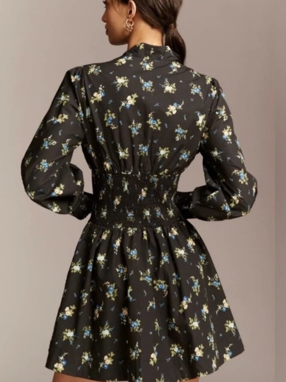 Anthropologie Tommie Long-Sleeve Smocked Front-Zip Mini Shirtdress - Picture 3 of 7